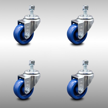 Service Caster 3 Inch SS Solid Polyurethane Wheel Swivel 1/2 Inch Threaded Stem Caster Set SCC SCC-SSTS20S314-SPUS-121315-4